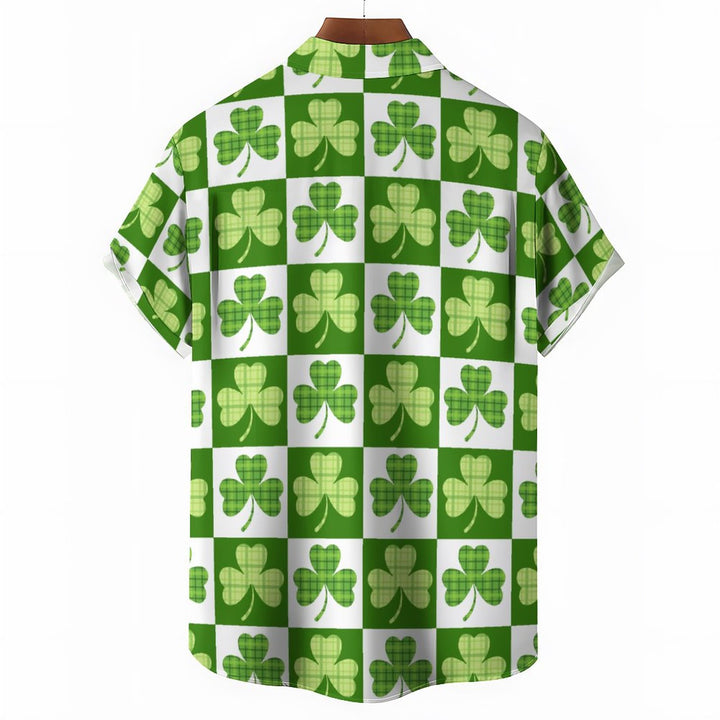 St. Patrick's Clover Plaid Casual Short Sleeve Shirt 2312000368