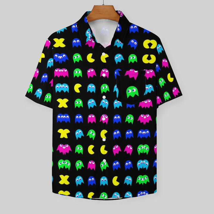 Men's Little Monster Print Casual Short Sleeve Shirt 2306102379