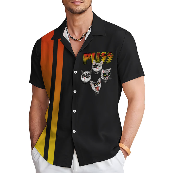 Men's Band Stripes Casual Short Sleeve Shirt 2403000180
