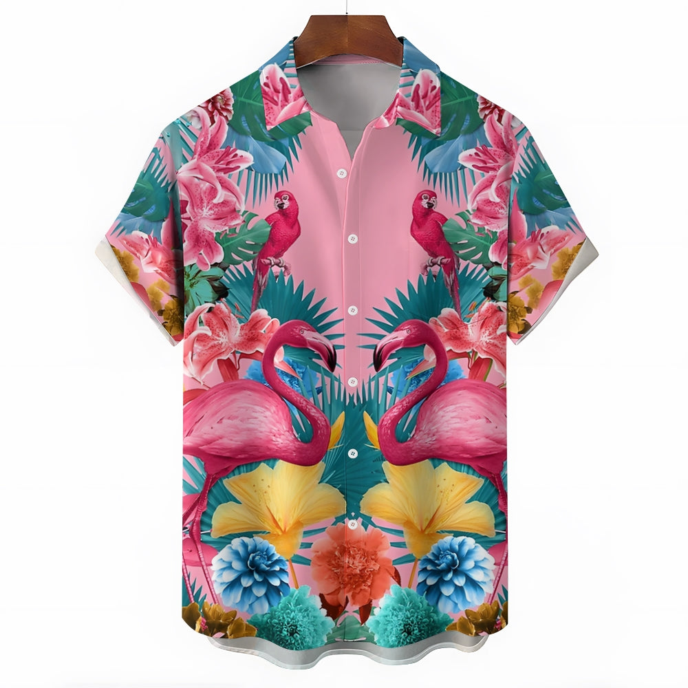 Men's Hawaiian Flamingo Casual Short Sleeve Shirt 2403000412