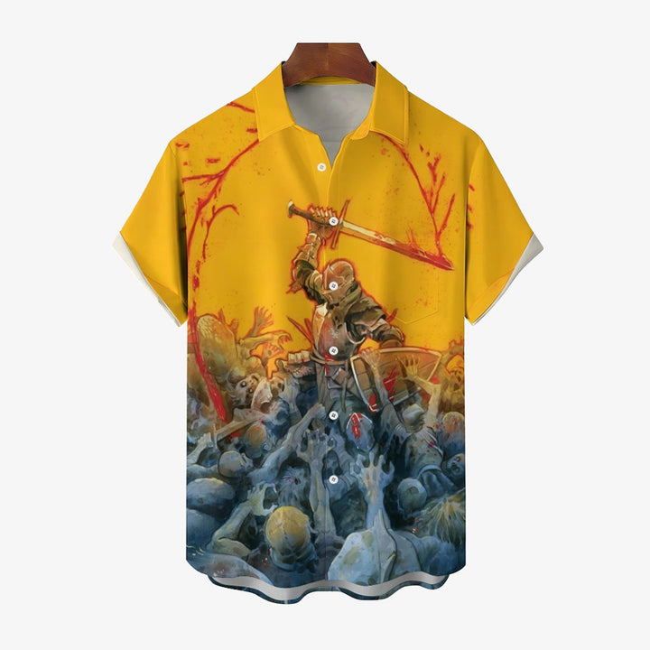 Men's Battle Knight Print Casual Short Sleeve Shirt 2403000008