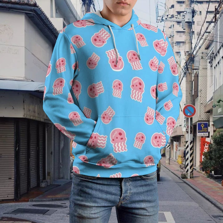 Unisex Hooded Cartoon Jellyfish Print Sweatshirt 2402000184