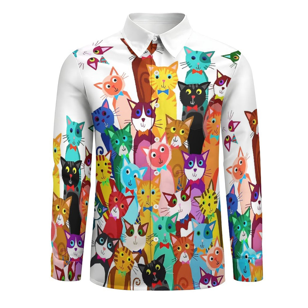 Men's Casual Colorful Cats Printed Long Sleeve Shirt 2312000343