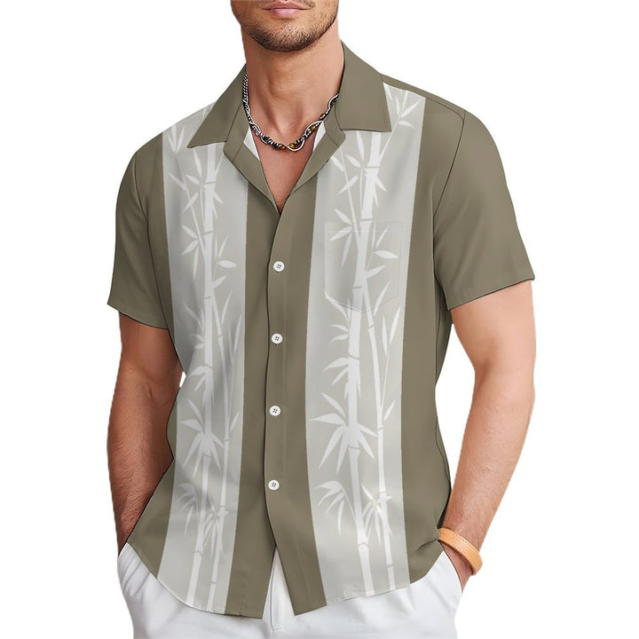 Men's Bamboo Stripes Casual Short Sleeve Shirt 2402000348