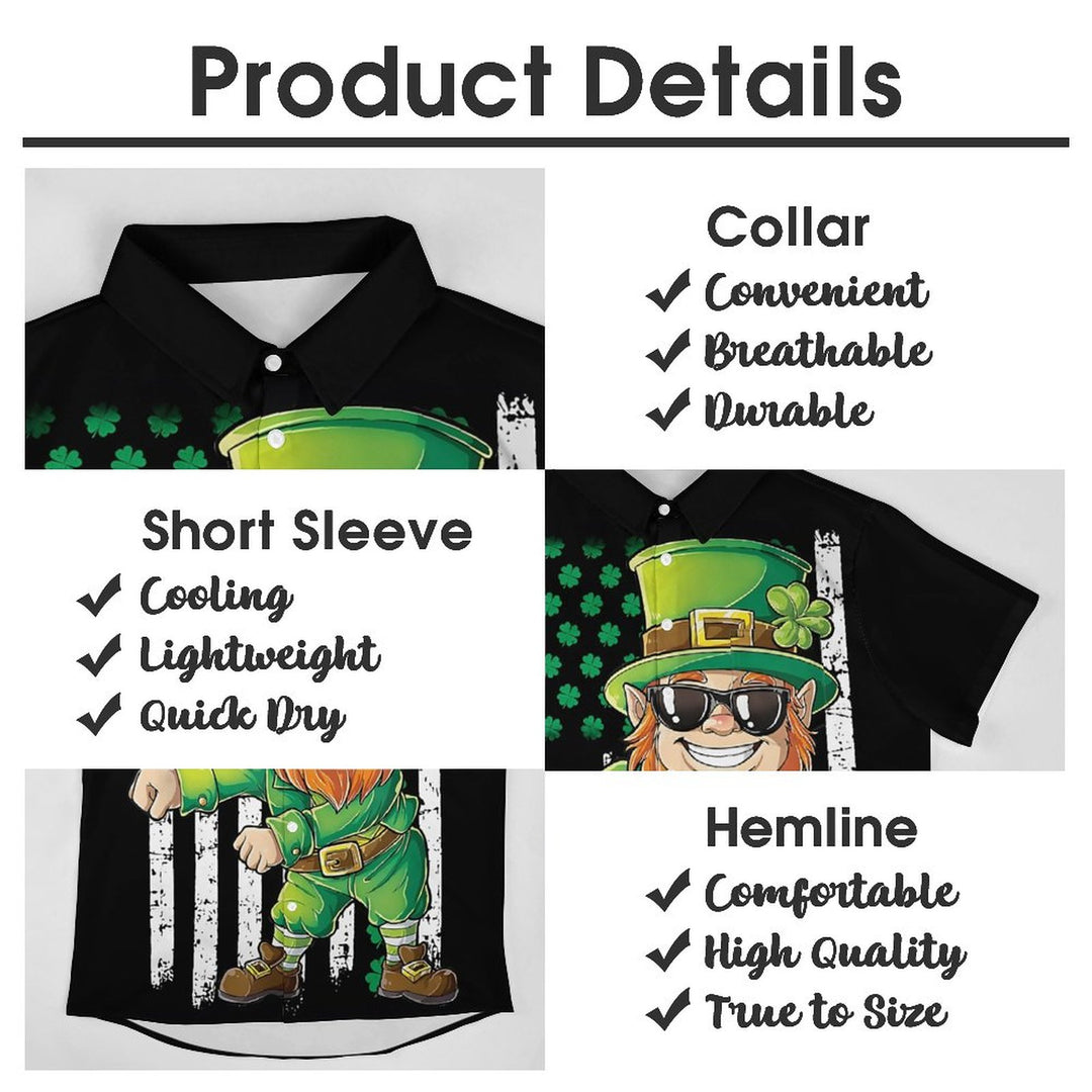St. Patrick'S Day Shamrock Cartoon Casual Short Sleeve Shirt 2312000306