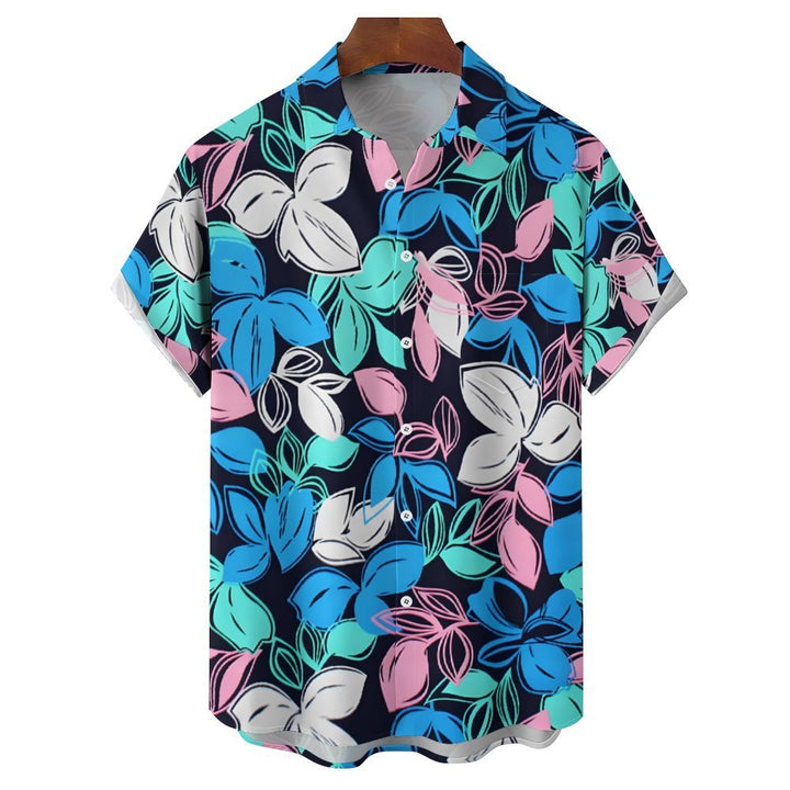 Men's Leaf Print Casual Short Sleeve Shirt 2402000239