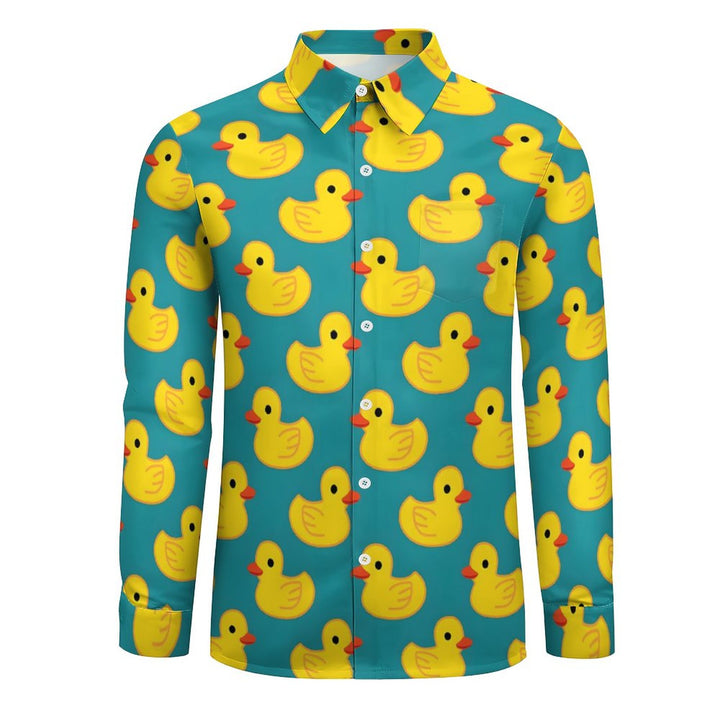 Men's Casual Little Yellow Duck Printed Long Sleeve Shirt 2312000205