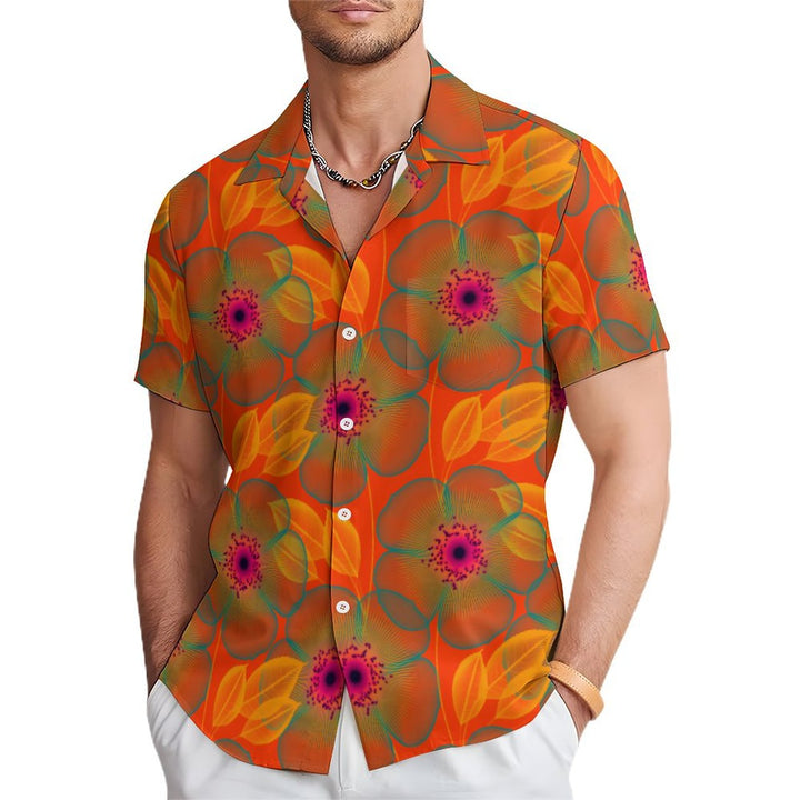 Men's Hawaiian Flowers Orange Casual Short Sleeve Shirt 2402000233