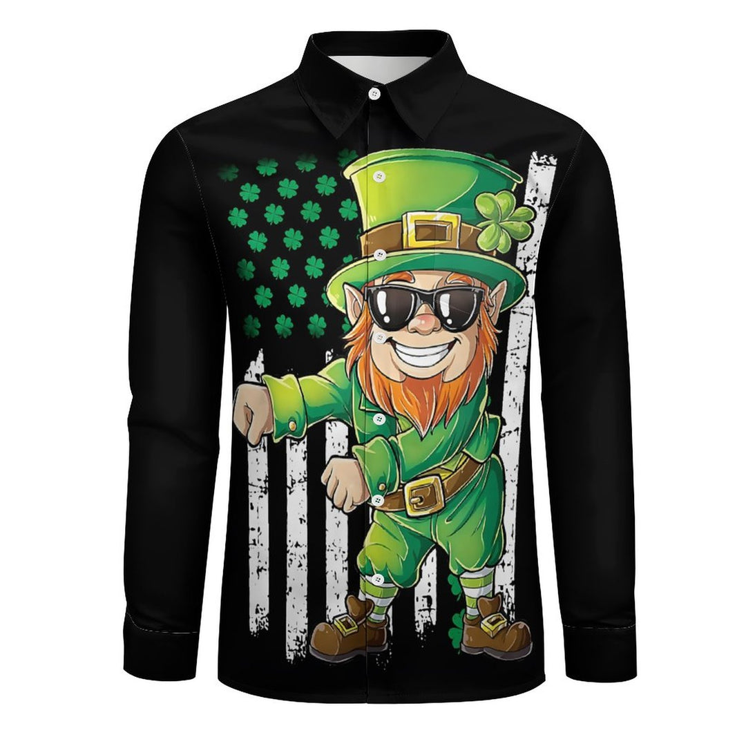 Men's Casual Fun St. Patrick's Day Cartoon Printed Long Sleeve Shirt 2312000273