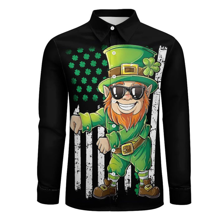 Men's Casual Fun St. Patrick's Day Cartoon Printed Long Sleeve Shirt 2312000273