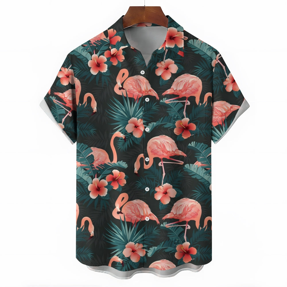 Men's Hawaiian Flamingo Casual Short Sleeve Shirt 2403000298