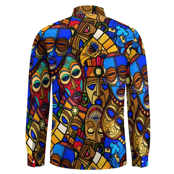 Men's Casual Tiki Art Printed Long Sleeve Shirt 2312000274