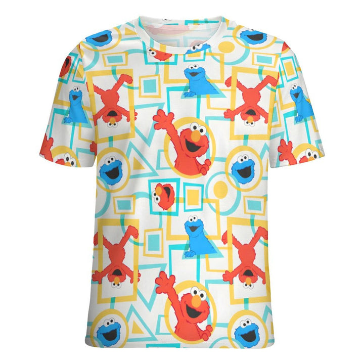 Men's Geometric Cartoon Character Round Neck Casual T-Shirt 2403000268