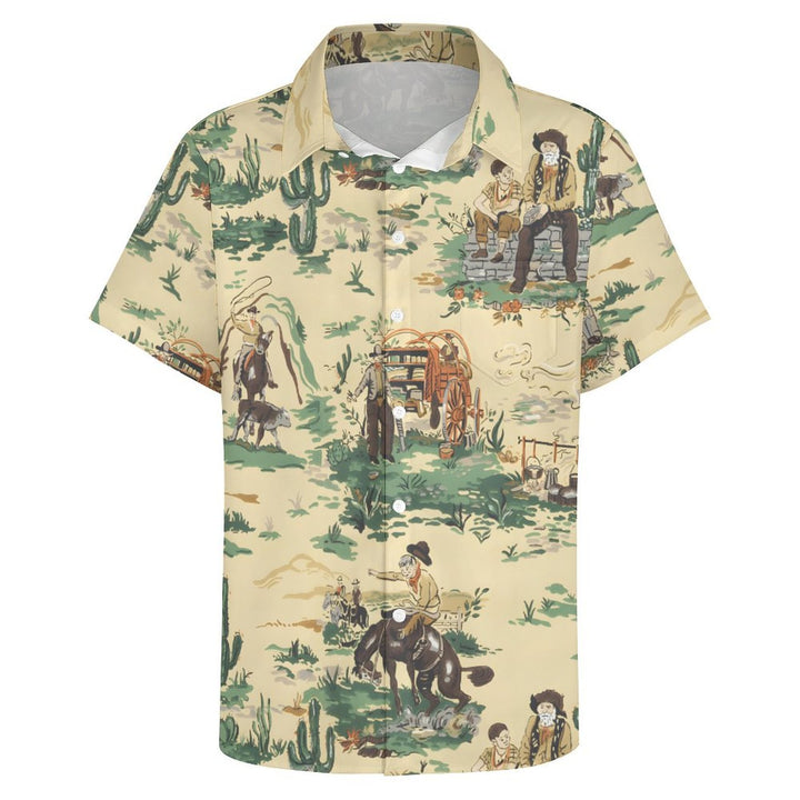 Men's Retro Cowboy Casual Short Sleeve Shirt 2402000018