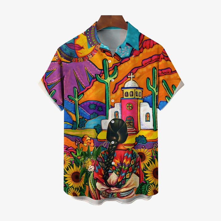Men's Mexican Style Print Casual Short Sleeve Shirt 2403000102
