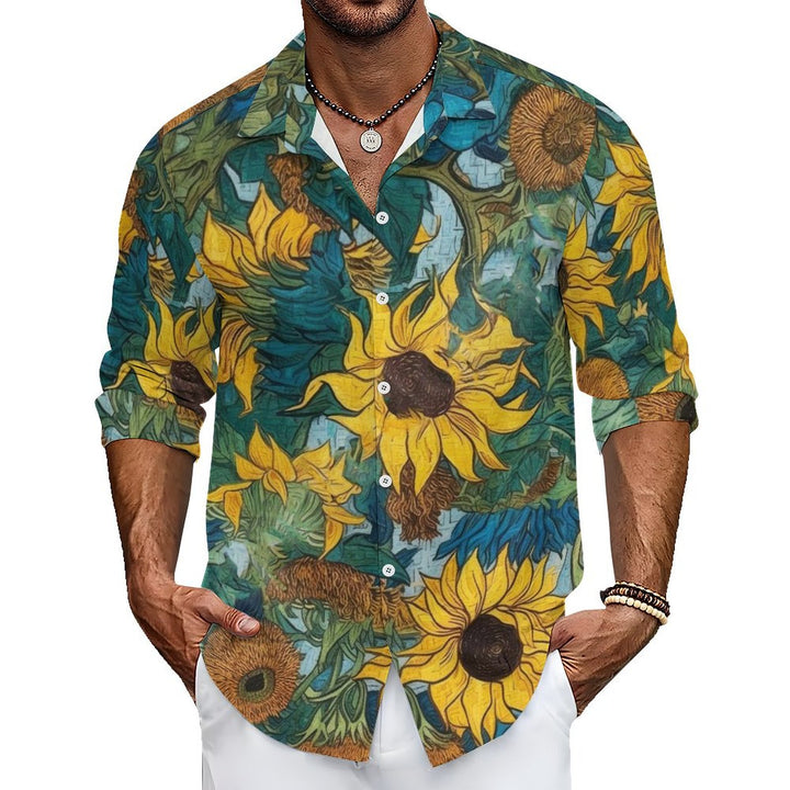 Men's Casual Sunflower Printed Long Sleeve Shirt 2402000336