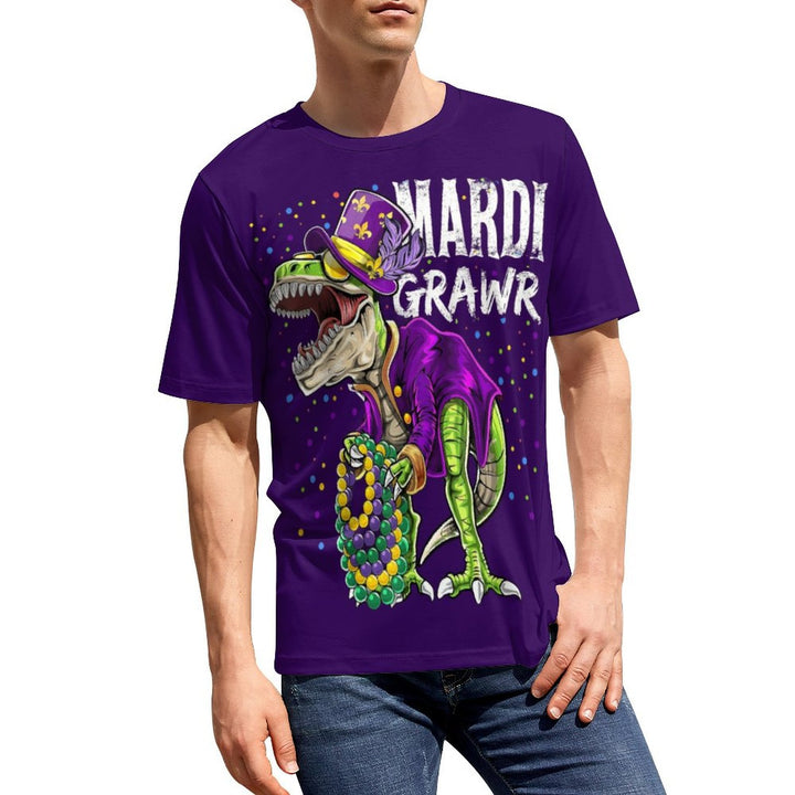 Men's Round Neck Mardi Gras Dinosaur Casual T-Shirt 2312000396