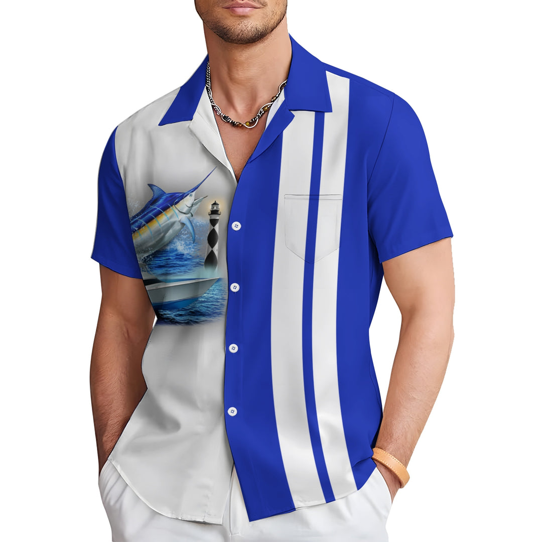 Men's Tuna Yacht Stripes Casual Short Sleeve Shirt 2403000297