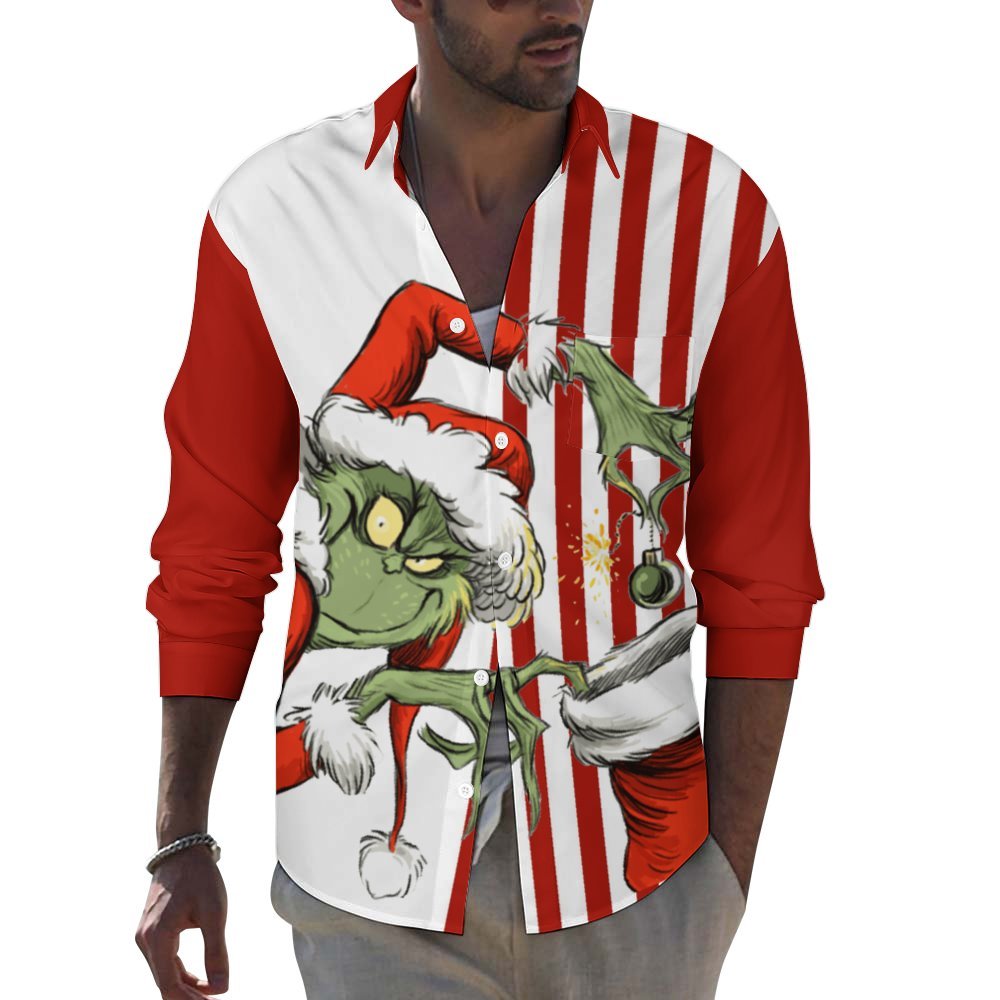 Men's   Casual Grinch Printed Long Sleeve Shirt 2311000206