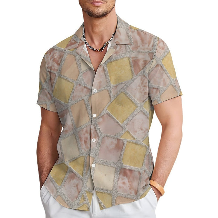 Men's Geometric Brick Print Casual Short Sleeve Shirt 2402000231