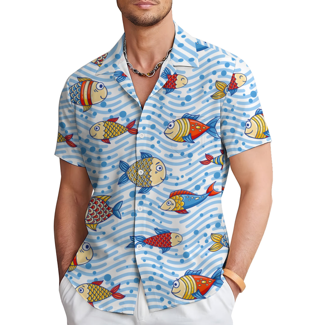 Men's Cartoon Fish Casual Short Sleeve Shirt 2403000396