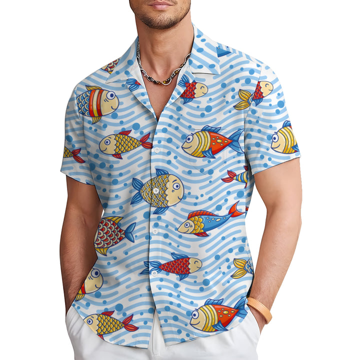 Men's Cartoon Fish Casual Short Sleeve Shirt 2403000396