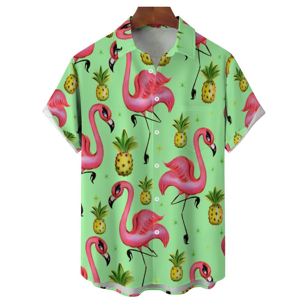 Men's Hawaiian Flamingo Casual Short Sleeve Shirt 2402000084