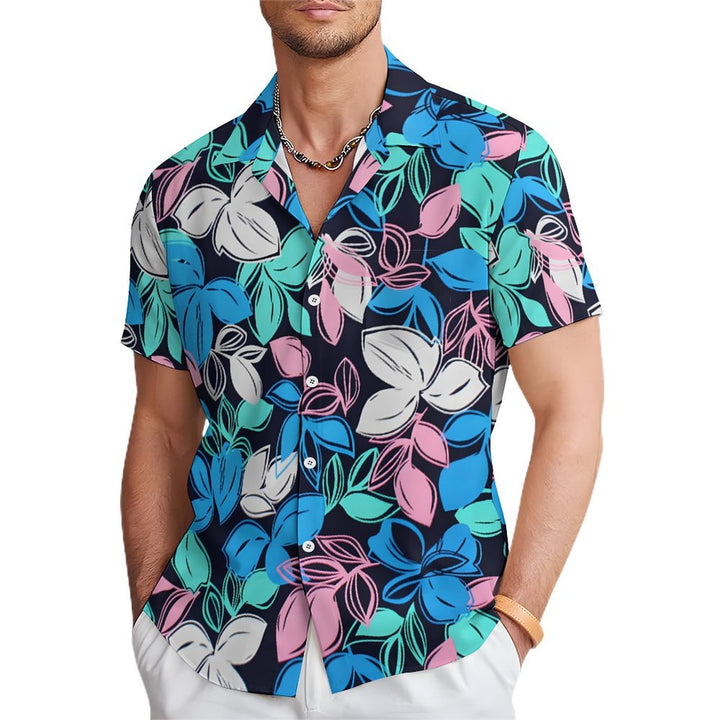 Men's Leaf Print Casual Short Sleeve Shirt 2402000239