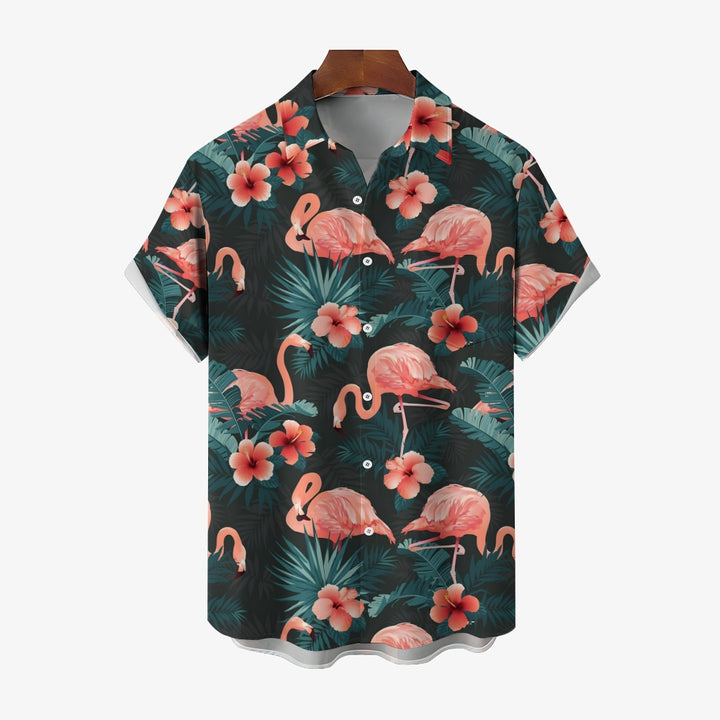Men's Hawaiian Flamingo Casual Short Sleeve Shirt 2403000298