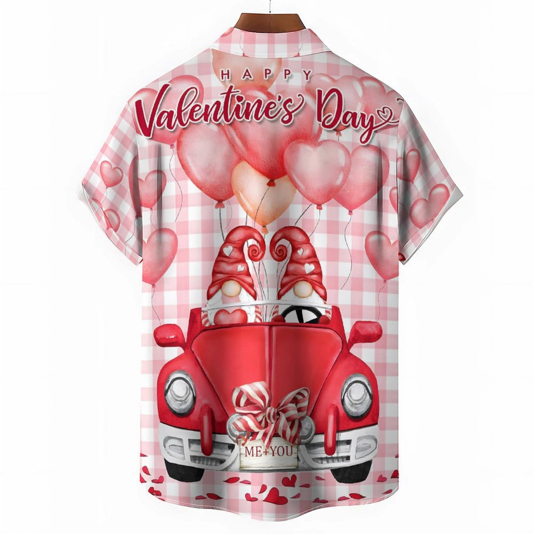 Valentine's Day Chest Pocket Short Sleeve Casual Shirt 2401000075