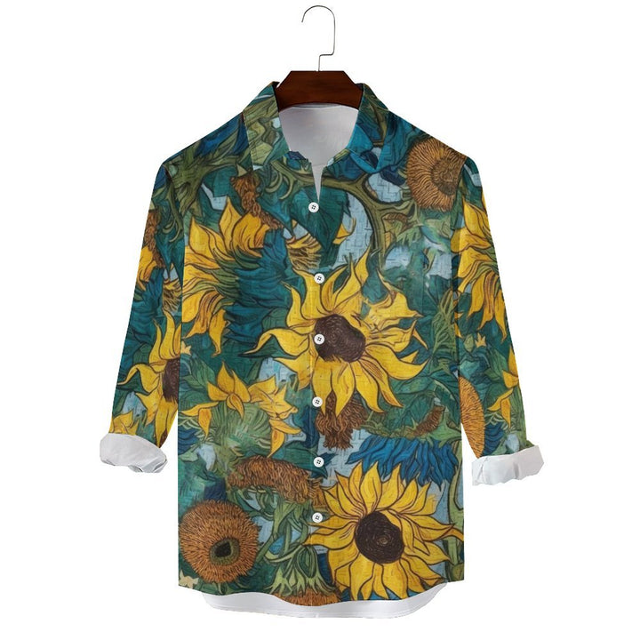 Men's Casual Sunflower Printed Long Sleeve Shirt 2402000336