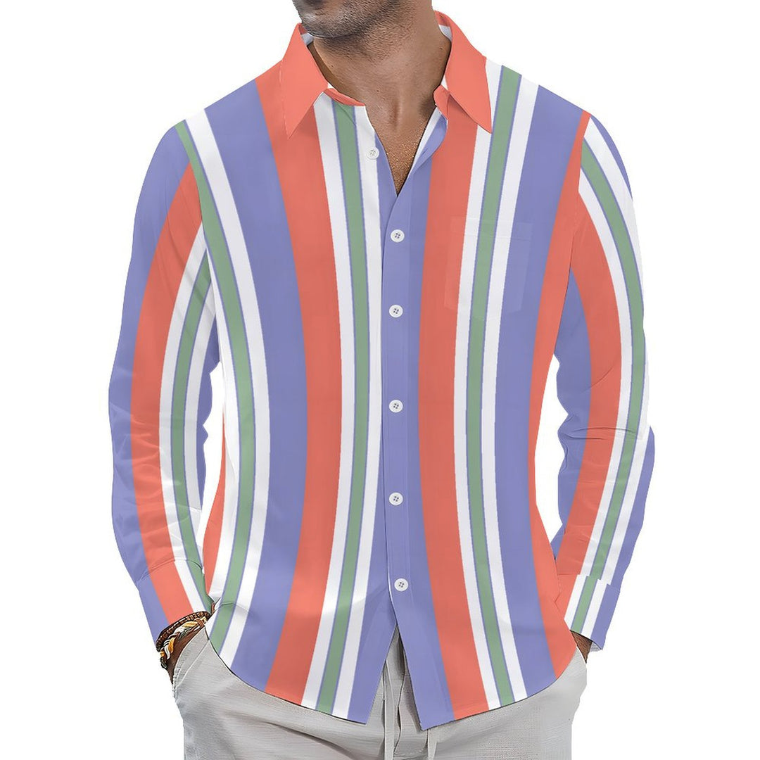 Men's Striped Casual Printed Long Sleeve Shirt 2402000115