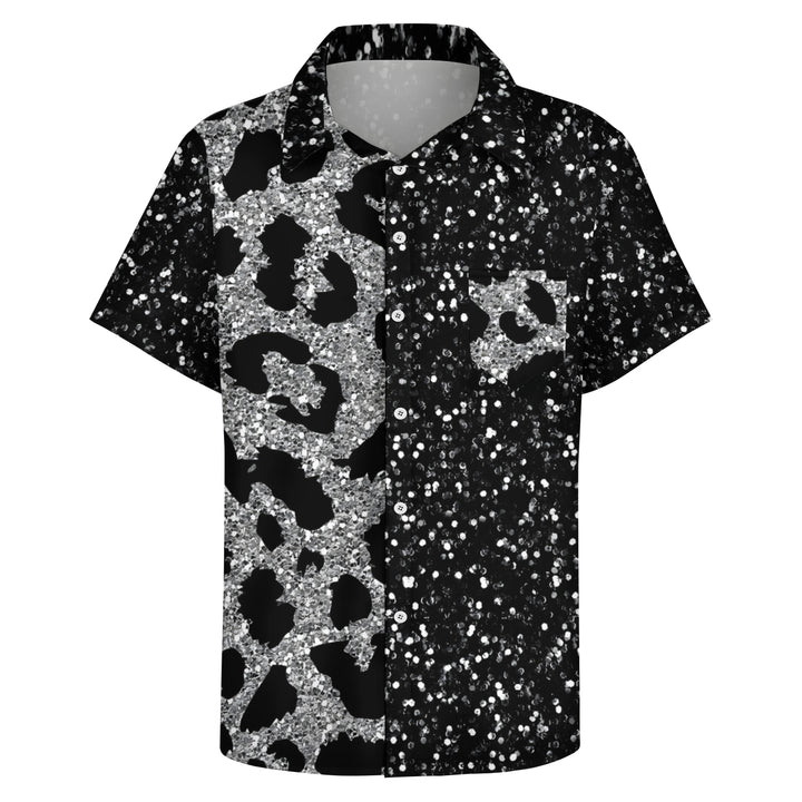 Leopard Glitter Print Casual Short Sleeve Shirt 2403000178