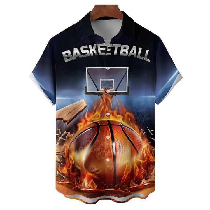 Men's Basketball Themed Print Casual Short Sleeve Shirt 2402000194