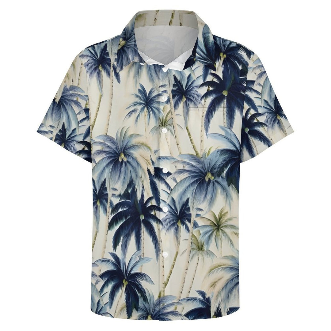 Beach Vacation Khaki Men's Hawaiian Shirt Vintage Coconut Tree Pocket Camping Shirt 2401000088