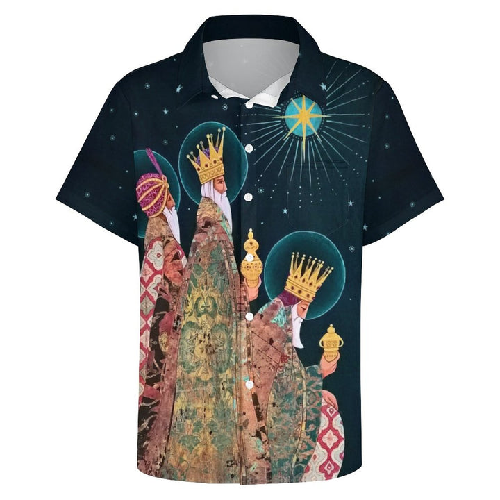 Men's Three Kings Day Casual Short Sleeve Shirt 2312000042