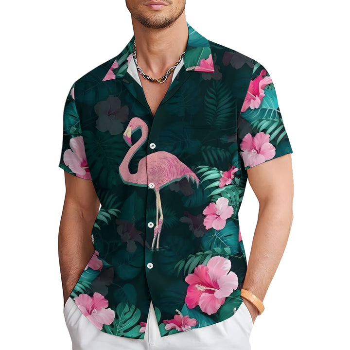 Men's Hawaiian Flamingo Casual Short Sleeve Shirt 2403000356