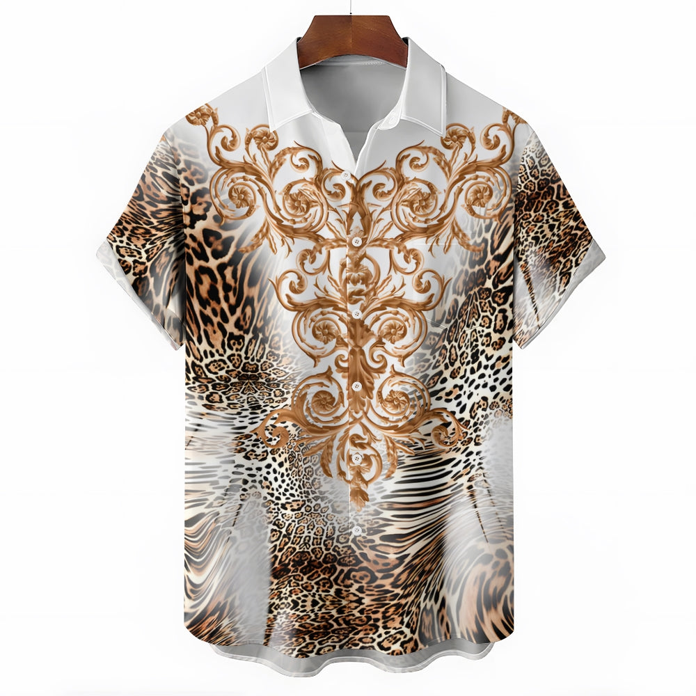 Men's Leopard Baroque Art Casual Short Sleeve Shirt 2403000255