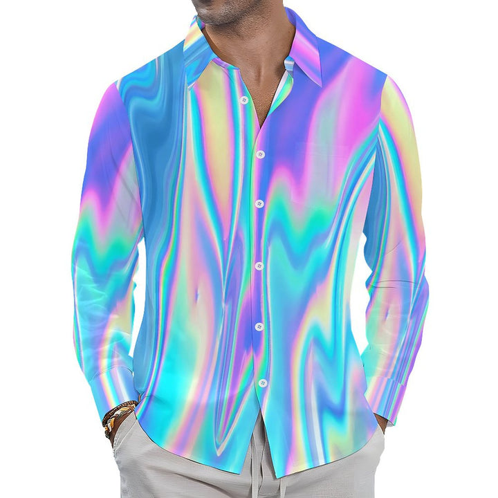 Men's Casual Gradient Color Printed Long Sleeve Shirt 2401000059