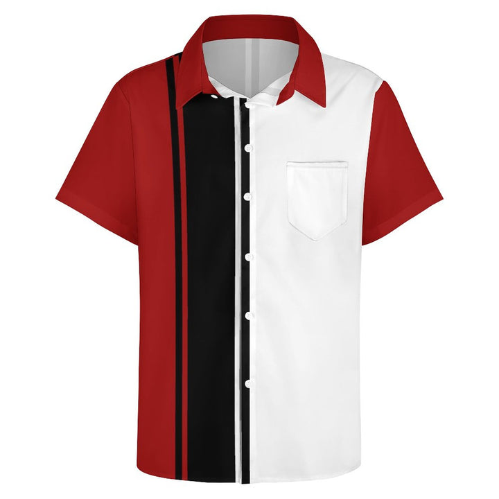 Men's Black and Red Stripe Print Casual Fashion Short Sleeve Shirt 2307101273