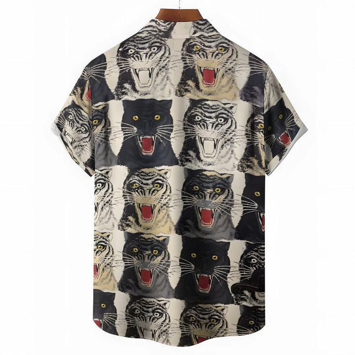 Men's Beast Art Print Casual Short Sleeve Shirt 2402000070