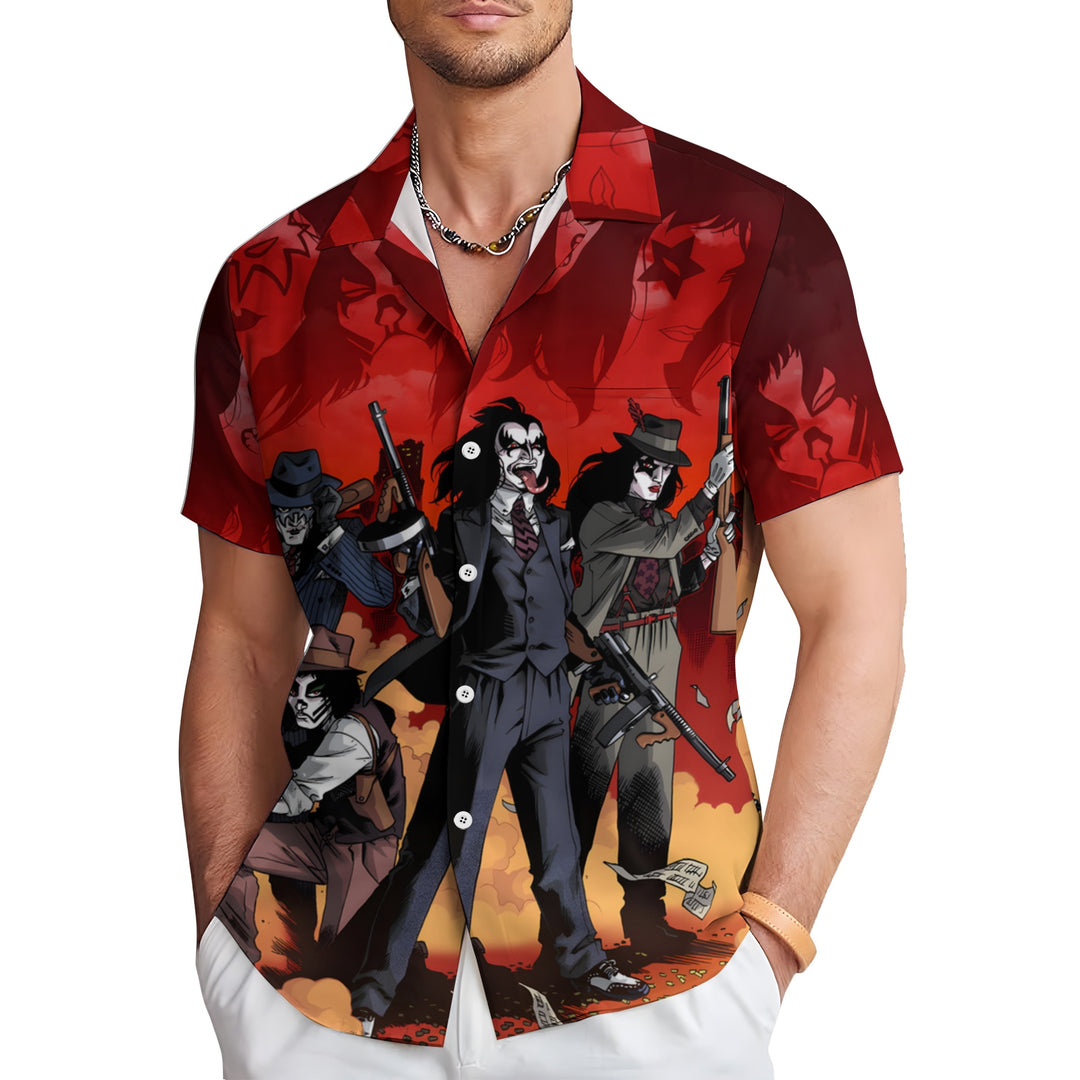 Men's Rock Themed Print Casual Short Sleeve Shirt 2403000222