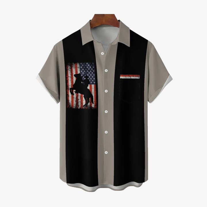 Men's Denim Chest Pocket Casual Short Sleeve Shirt 2402000225