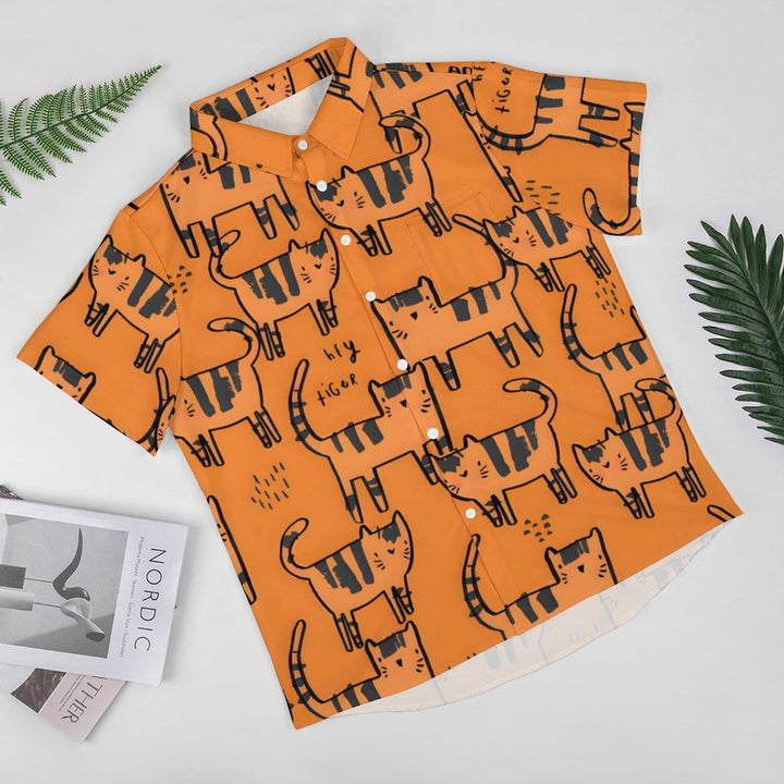 Men's Orange Cat Casual Short Sleeve Shirt 2401000112