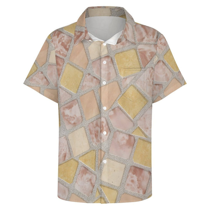 Men's Geometric Brick Print Casual Short Sleeve Shirt 2402000231