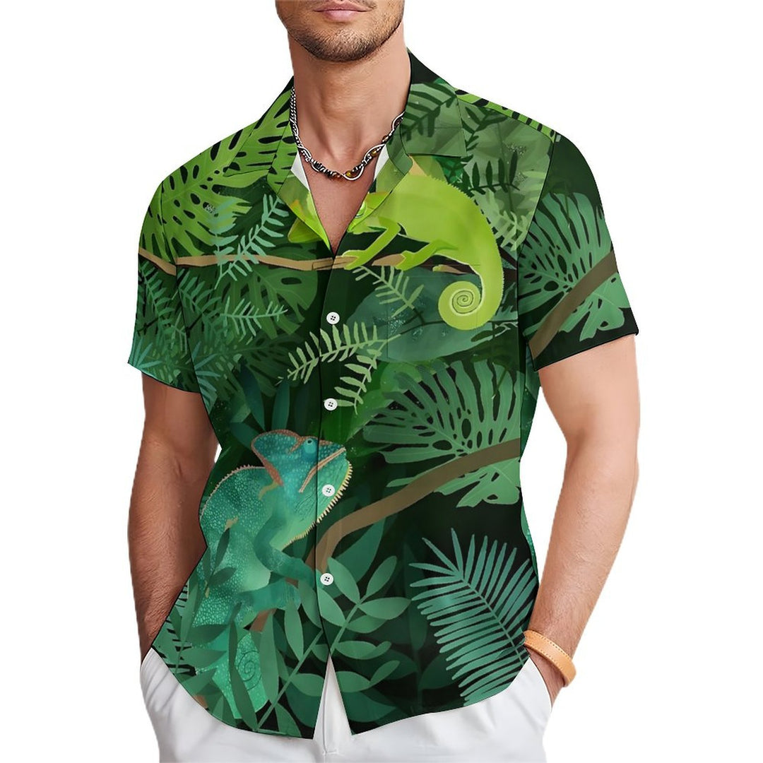 Men's Jungle Chameleon Casual Short Sleeve Shirt 2401000133