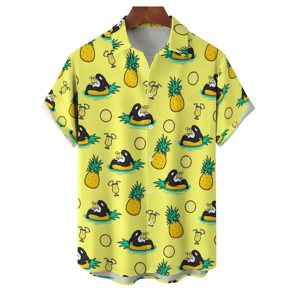 Men's Pineapple Vacation Shark Casual Short Sleeve Shirt 2311000689