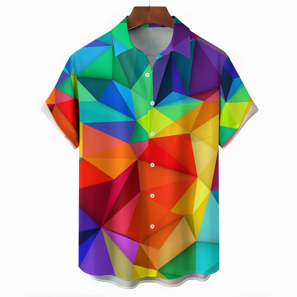 Men's Colorful Geometric Blocks Casual Short Sleeve Shirt 2403000046