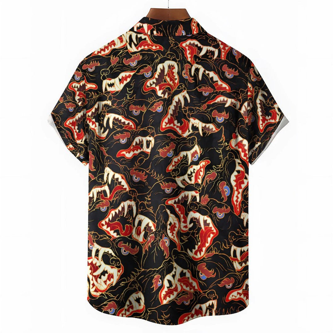 Men's Retro Medieval Wolf-Toothed Beast Casual Short Sleeve Shirt 2402000128