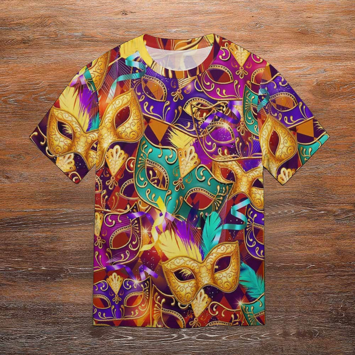 Men's Round Neck Mardi Gras Mask Casual T-Shirt 2312000402